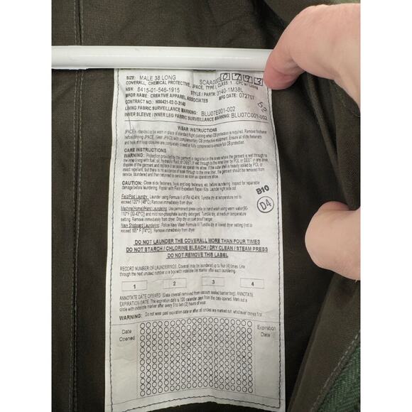 Military Coverall Chemical Protective JPACE Type 1 Mens 38 Long Creative Apparel - Picture 10 of 14